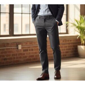 Calvin Klein Mens 34x32 Sharkskin Dark Gray Suit Tapered Dress Pants Trousers